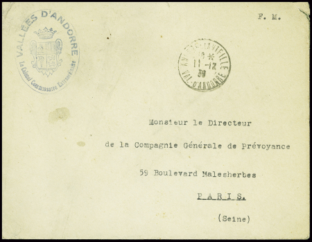 Lettre en franchise avec CAD hex "Encamp vallées d