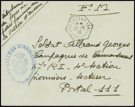 Lettre en franchise avec CAD hex "Encamp vallées d
