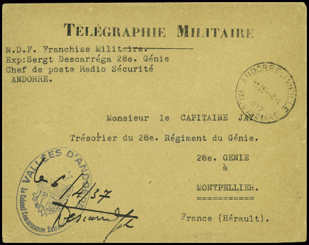 Lettre en franchise à en-tête "Télégraphie militai