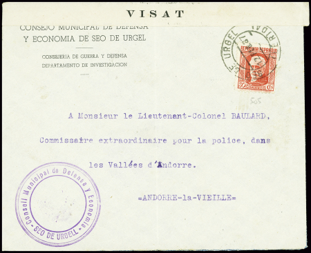 Espagne n°505 obl Seo de Urgel (12.2.1937) sur let