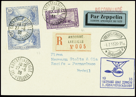 N°33 en paire + 44 obl Andorre la Vieille (1933) s