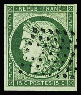 N°2 15c vert, obl., TB. Signé