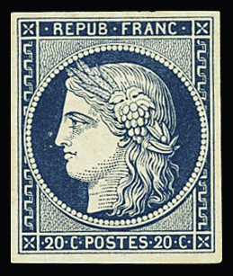 N°8a 20c bleu foncé, neuf *, TB. Signé Calves