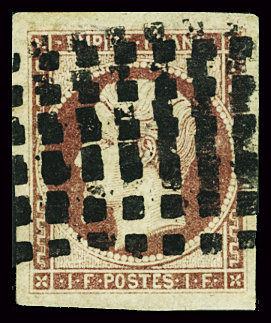 N°18 1f carmin, obl gros points, grandes marges, T