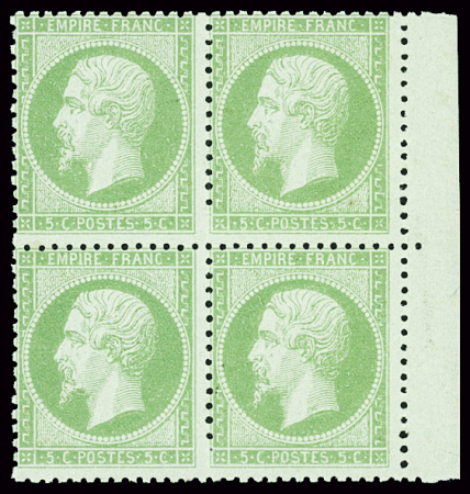N°20 5c vert, en bloc de 4, neufs **, TB. Signé JF