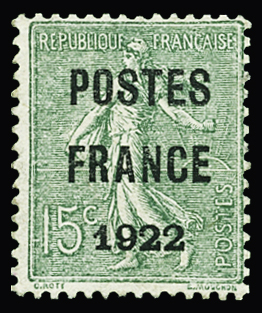 N°37 15c Semeuse lignée "Postes Franse 1922", nsg,