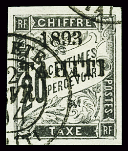 TAXE N°21 20c noir, obl., TB