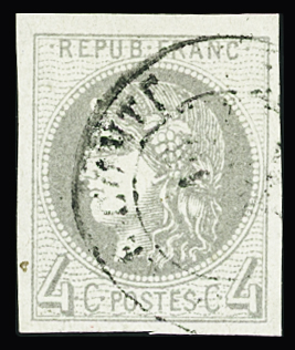 N°41B 4c gris report 2, oblitération cad 17, TTB