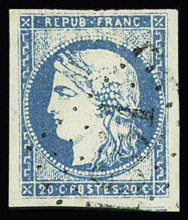 N°44A 20c bleu obl. GC 1651 de Gignac (Hérault), TTB.