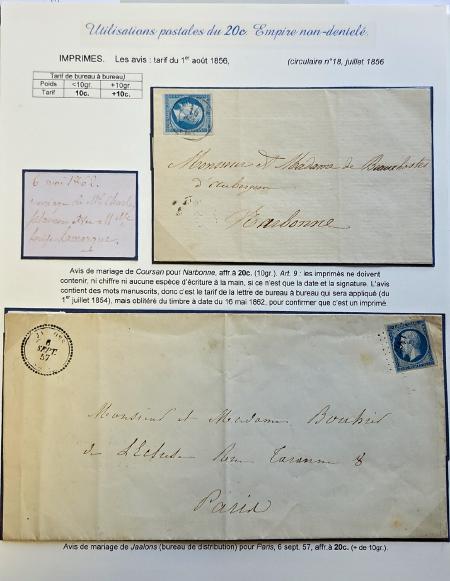 1854-1862, anciens lots de VO sur l'Empire non dentelé