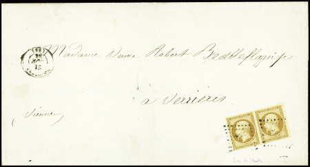 N°9 10c. bistre-jaune, PAIRE avec petit BORD de FE