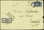 N°6 30c. noir, PAIRE obl. càd T18 BAUGE MAINE et L