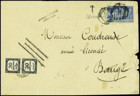 N°6 30c. noir, PAIRE obl. càd T18 BAUGE MAINE et L