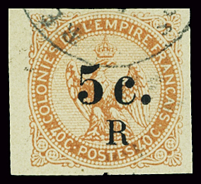 N°3 5c sur 40c  vermillon, petit bdf, obl. càd léger,