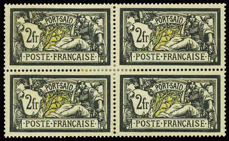 N°33a 2f violet foncé et jaune, en bloc de 4, neuf