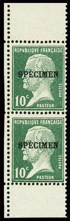 N°170-CI 1 10c vert surcharge Specimen, en paire verticale