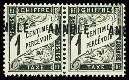TAXE N°10-CI 1 1c. noir surcharge A à cheval, en paire,