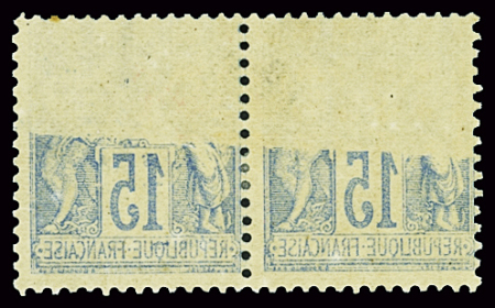 N°90 15c bleu, variété impression recto-verso partielle