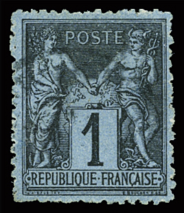 N°84 1c BLEU DE PRUSSE obl. càd léger, dentelure grossière