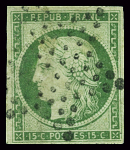 N°2 15c vert obl. étoile, TB. Signé