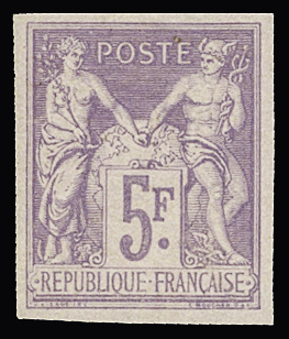 N°95c 5f violet, Granet, non dentelé, neuf **, TB,