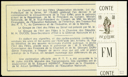 N°10A FM brun surchargé SPECIMEN en rose attenant à