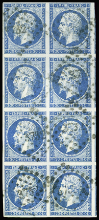 N°14A 20c bleu en bloc de 8 obl. PC 3732 d'Oran (Algérie),