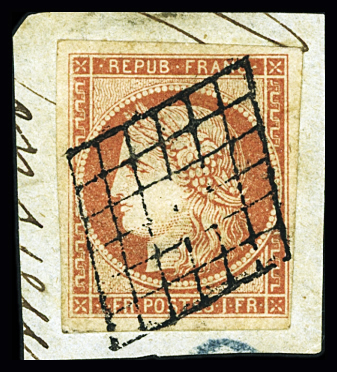 N°7a 1 franc vermillon vif, très belle nuance, obl.