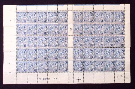 N°25 25c bleu foncé, bas de feuille de 80 exemplaires