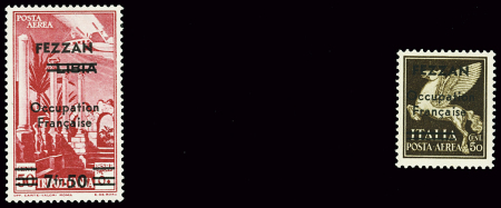 POSTE AERIENNE N°1 50 c. sépia + n°2 7 f. 50 c. rose