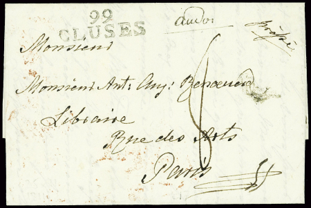 99 CLUSES sur lettre pour Paris 1811, réexpédiée avec