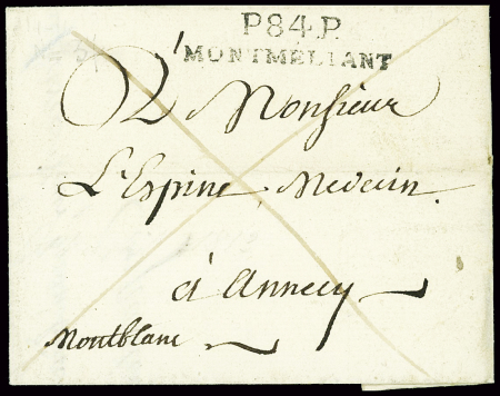 P84P MONTMELIANT sur lettre pour Annecy 1813, taxe