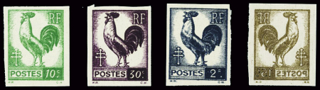 N°630, 631 et 640 avec double impression et n°647 recto