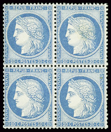 N°37 20c bleu, bloc de 4, neuf * ,TB