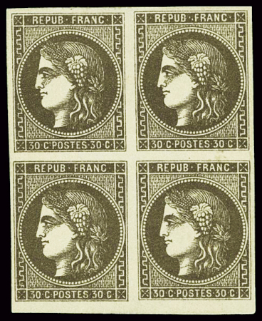 N°47 30c brun, bloc de 4, bien margé, neuf, TTB. Signé