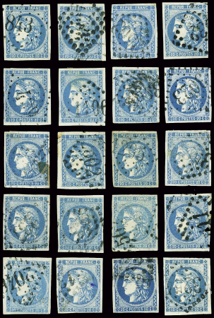 N°46B 20c bleu, Bordeaux, Type III report 2, 15exemplaires