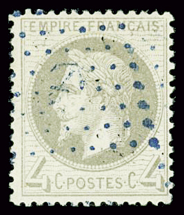 N°27B 4c gris, Type II, Oblitération ancre bleue, TTB