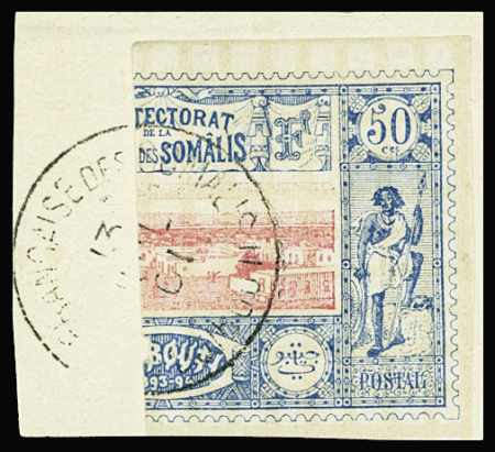 N°15c 50c. bleu et rose, timbre coupé sur fragment,