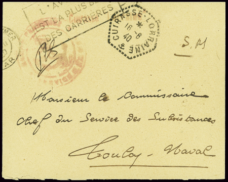 Lettre en franchise avec CAD hex "Cuirassé Lorrain