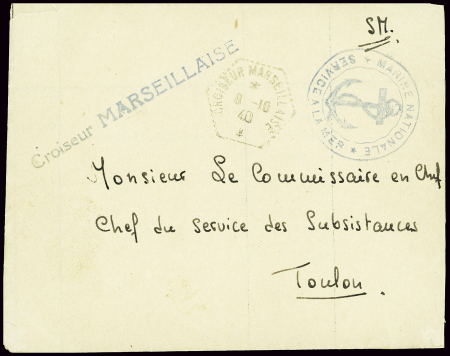 Lettre en franchise avec CAD hex "Croiseur Marseil