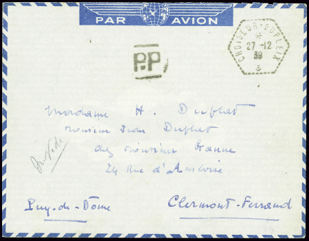 Lettre en franchise par avion avec CAD hex "Croise