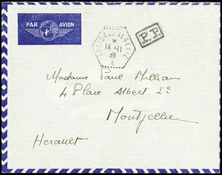 Lettre en franchise par avion avec CAD hex "Croise