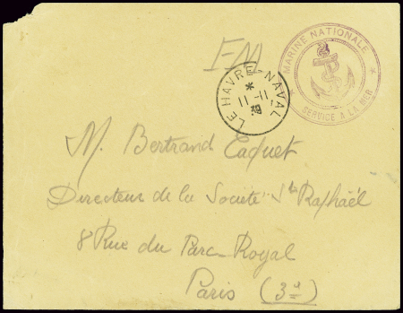 Lettre en franchise avec CAD "Le Havre naval" (11.