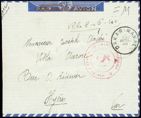 Lettre en franchise par avion avec CAD "Dakar nava