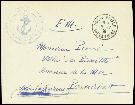 Lettre en franchise avec CAD "Poste navale bureau 