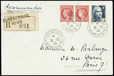 N°676 en paire + 725 obl CAD "poste navale bureau 