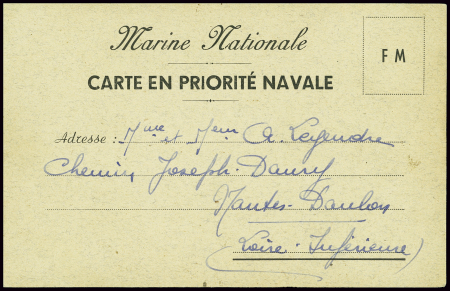 Carte postale sur carton gris à en-tête "Marine na