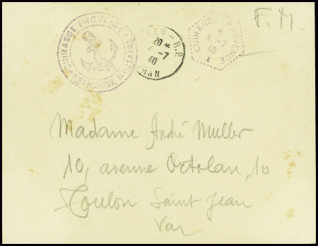 Lettre en franchise avec cAD hex violet "Cuirassé 