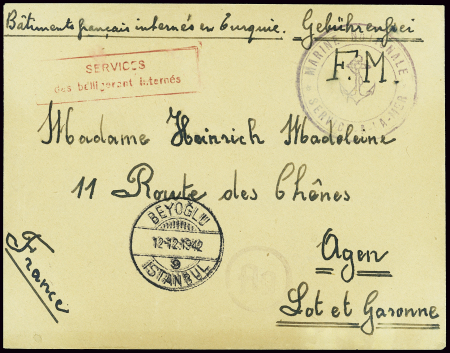 Lettre en franchise du pétrolier Adour avec mentio