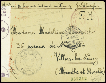 Lettre en franchise avec double censure turque et 